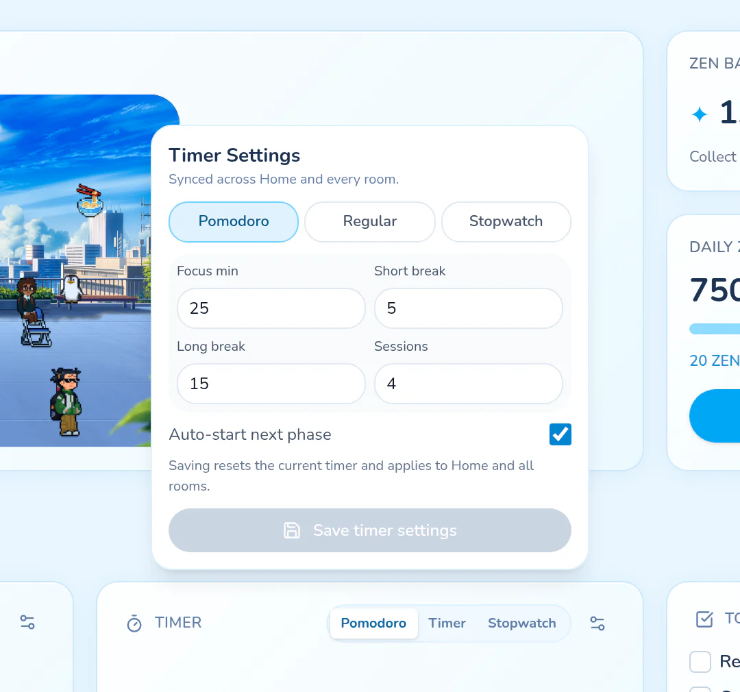 Pikospace timer sound, final countdown, and appearance settings