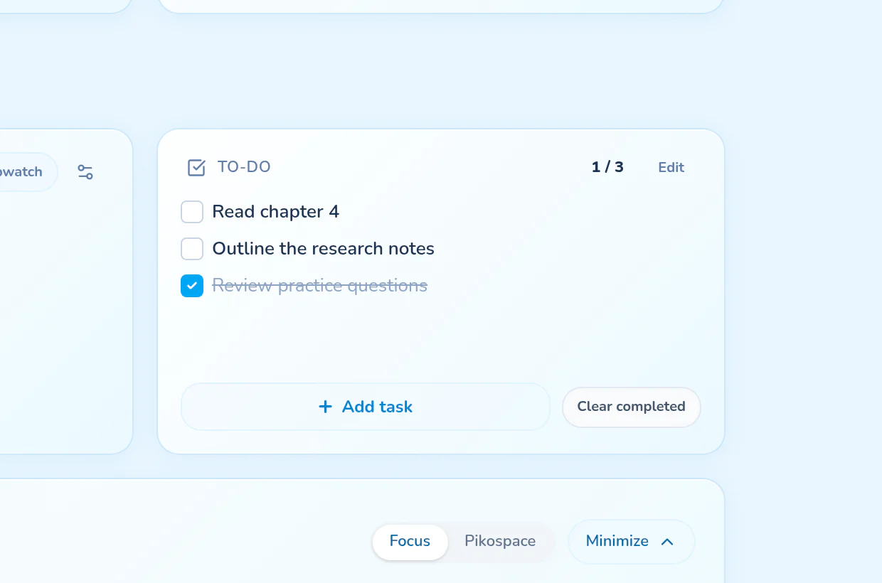 A populated lightweight study to-do list on Pikospace Home